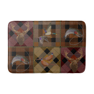 Hunt Club Plaid With Wildlife Game Bath Mat