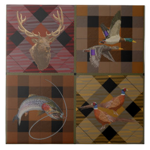Hunt Club Plaid With Wildlife Game Ceramic Tile