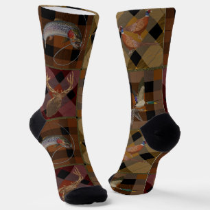 Hunt Club Plaid With Wildlife Game  Socks
