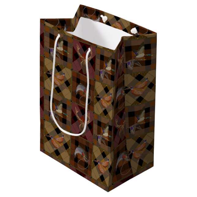 Hunt Club Plaid With Wildlife  Medium Gift Bag (Front Angled)