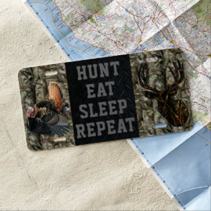 Hunt Eat Sleep Repeat Deer Camo Turkey License Plate