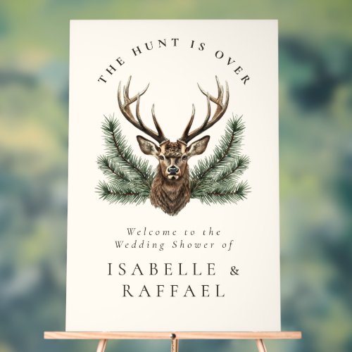 Hunt Is Over Elegant Antler Deer Stag Head Wedding Acrylic Sign