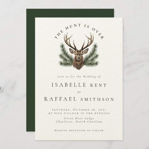 Hunt Is Over Elegant Antler Deer Stag Head Wedding Invitation