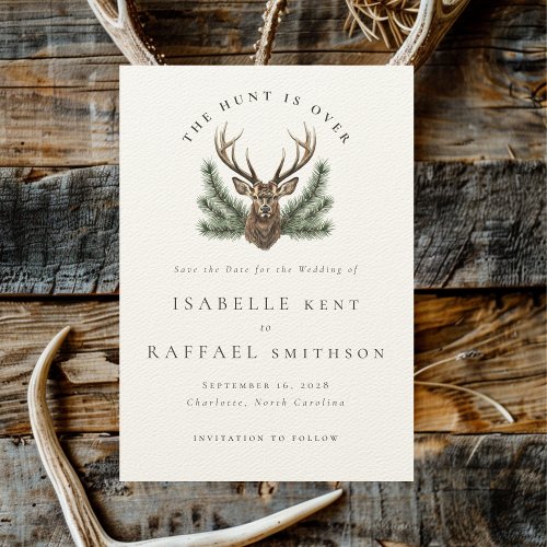 Hunt Is Over Elegant Antler Deer Stag Head Wedding Save The Date