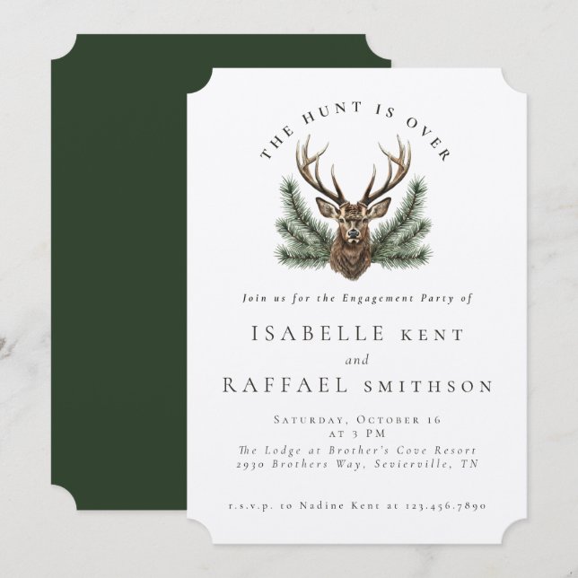 Hunt Is Over Elegant Antlers Deer Stag Engagement  Invitation (Front/Back)