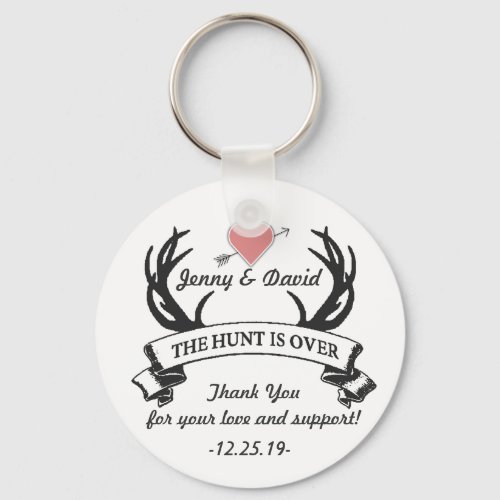 Hunt is Over Personalized Key Ring Wedding Favor