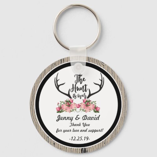 Hunt is Over Personalized Key Ring Wedding Favor