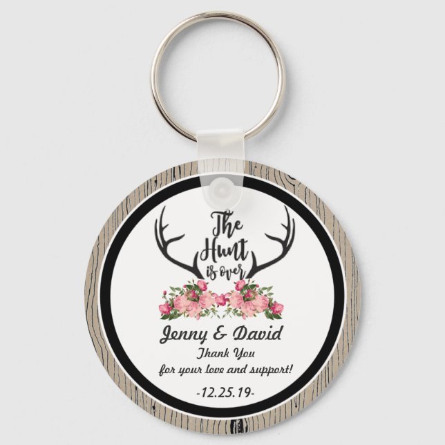 "Hunt is Over" Personalized Key Ring Wedding Favor (Front)