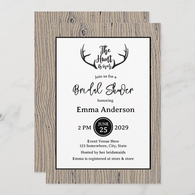 "Hunt is Over" Rustic Antler Barnwood Wedding Invitation (Front/Back)
