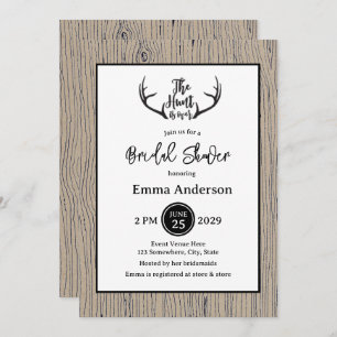 "Hunt is Over" Rustic Antler Barnwood Wedding Invitation