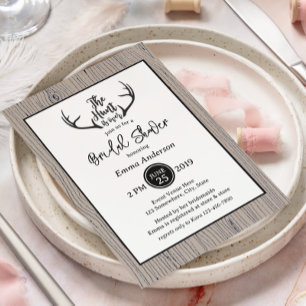 "Hunt is Over" Rustic Antler Barnwood Wedding Invitation