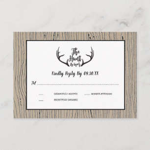 "Hunt is Over" Rustic Antler Barnwood Wedding RSVP Invitation