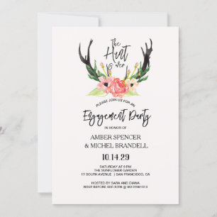 Hunt is Over Rustic Antler Floral Engagement Party Invitation