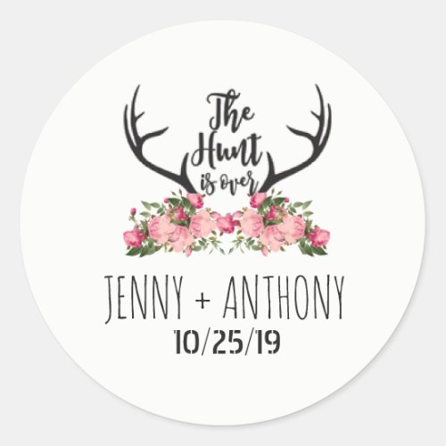 Hunt is Over Rustic Antler Floral Save Date Seal