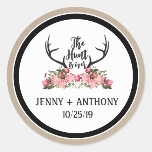 Hunt is Over Rustic Antler Floral Save Date Seal