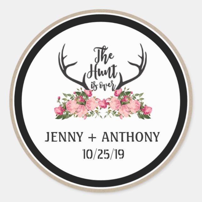 Hunt is Over Rustic Antler Floral Save Date Seal (Front)