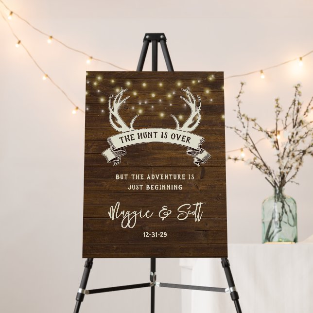 "Hunt is Over" Rustic Antler Strings Light Wedding Foam Board (In Situ (Stand))