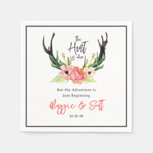 Hunt is Over Rustic Boho Antler Floral Wedding Napkins