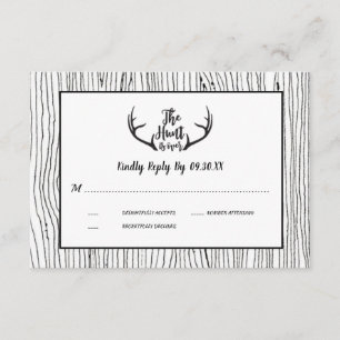"Hunt is Over" Rustic Wood Antler Wedding RSVP Invitation
