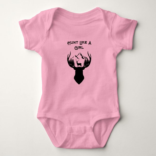 Hunt like a girl  baby bodysuit (Front)