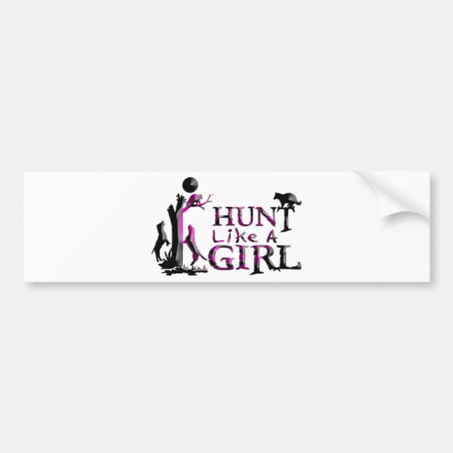 HUNT LIKE A GIRL COON HUNTING BUMPER STICKER (Front)