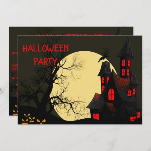 Hunted House Full Moon Halloween Party Invitation