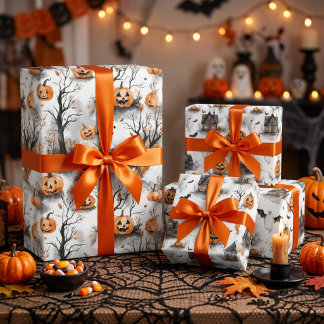 Hunted Houses And Pumpkins Wrapping Paper Sheets
