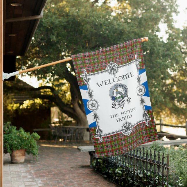 Hunter 1819 Tartan Garden Flag - Clan Badge Tartan (In SItu)