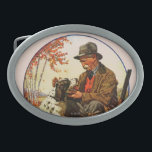 Hunter and Spaniel Belt Buckle<br><div class="desc">Artist: J.F. Kernan | Hunter and his dog</div>