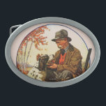 Hunter and Spaniel Belt Buckle<br><div class="desc">Artist: J.F. Kernan | Hunter and his dog</div>