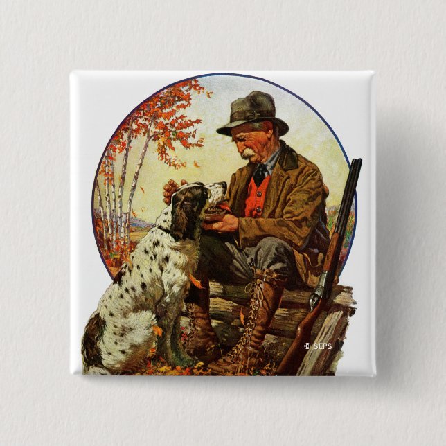 Hunter and Spaniel Pinback Button (Front)