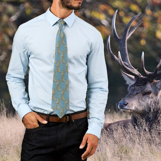 Hunter Antlers Pattern Colonial Blue Tie (Creator Uploaded)