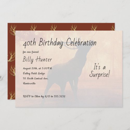 Hunter Antlers Surprise Birthday Party Invitation