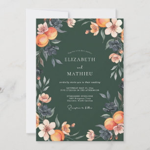 Hunter Apricot Peony Wedding Invitation