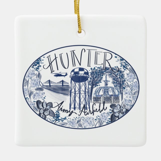 Hunter Army Airfield Chinoiserie Christmas Ornamen Ceramic Ornament (Front)