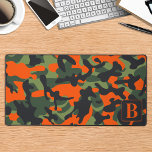 Hunter Camo Personalized Monogram Camouflage Desk Mat<br><div class="desc">Introducing our camo desk mat, perfect for adding a touch of military-inspired style to your home office or gaming setup. The hunter green, black brown and blaze orange camouflage design brings a rugged yet sophisticated look to your workspace. This extra large mouse pad is the perfect office accessory, providing a...</div>