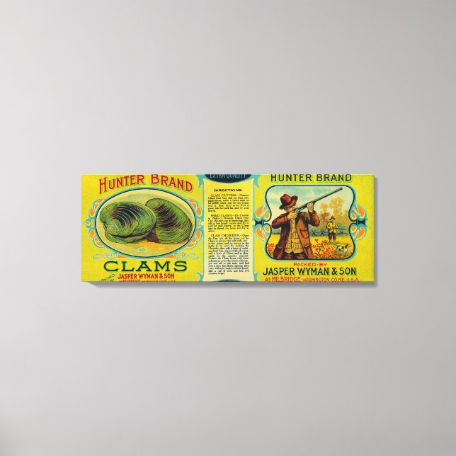 Hunter Clams LabelMilbridge, ME Canvas Print (Front)