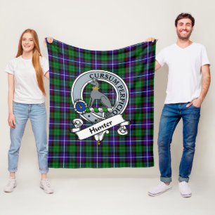 Hunter Clan Badge Tartan Plaid Fleece Blanket