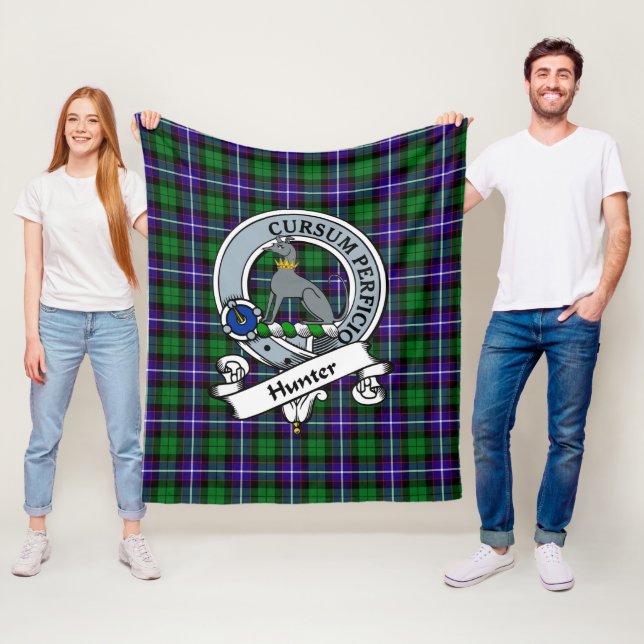 Hunter Clan Badge Tartan Plaid Fleece Blanket (In Situ)