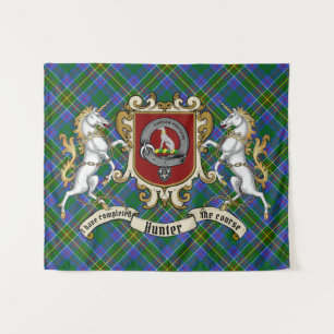 Hunter Clan Badge & Unicorns w/Tartan Tapestry