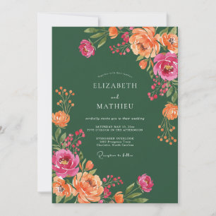 Hunter Coral Ranunculus Eucalyptus Wedding Invitation