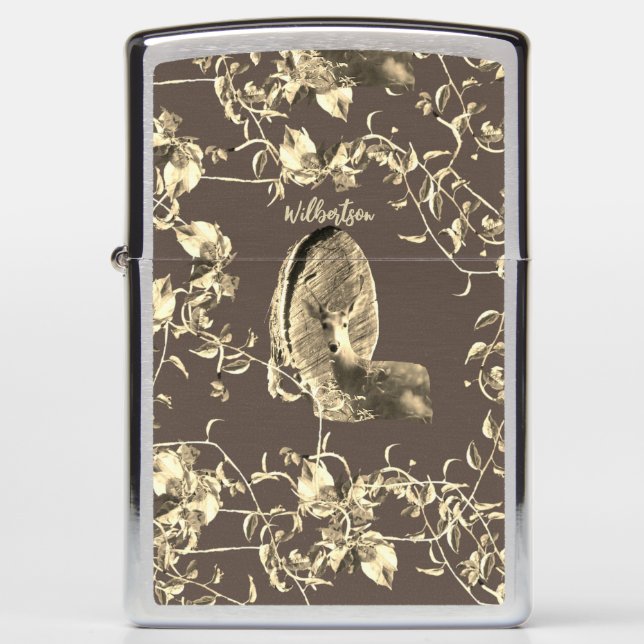 Hunter Country Wood Knot Buck Deer Forest Vines Zippo Lighter (Front)
