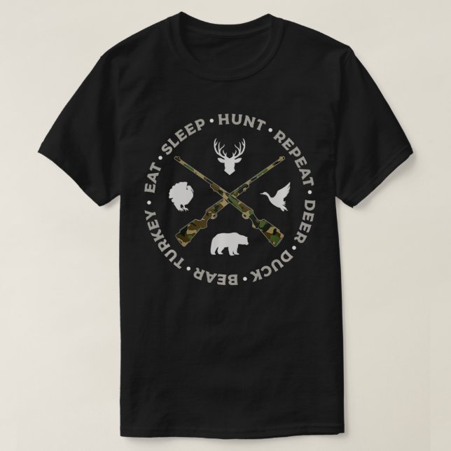 Hunter Deer Duck Bear Turkey Hunting Eat Sleep Hun T-Shirt (Design Front)