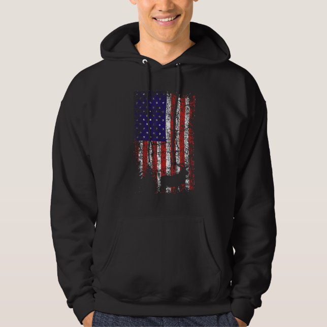Hunter Deer Forest US Flag America Hunting Patriot Hoodie (Front)