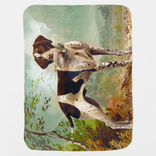Hunter dog with bird in mouth baby blanket