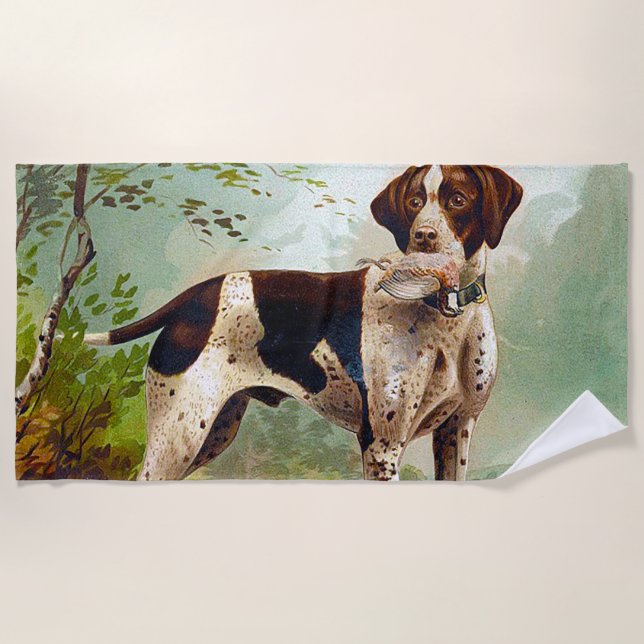 Hunter dog with bird in mouth beach towel (Front)