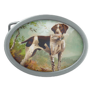 Hunter dog with bird in mouth belt buckle