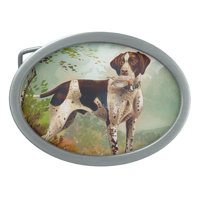 Hunter dog with bird in mouth belt buckle (Front)