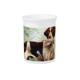 Hunter dog with bird in mouth beverage pitcher