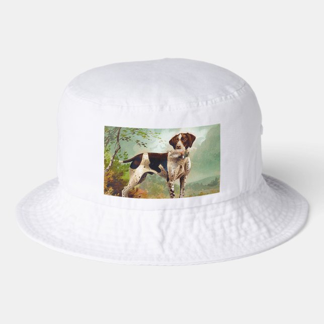 Hunter dog with bird in mouth bucket hat (Front)